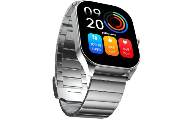 HiFuture Apex Smart Watch, Stainless Steel, Wireless Calling, 2.04 Inch AMOLED Display, IP68 Water Resistant, 7 Days Battery Life- Silver